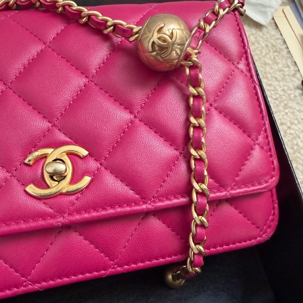 LAST CALL! Chanel Fuchsia Quilted Wallet on Chain Crossbody Bag - Picture 10 of 13